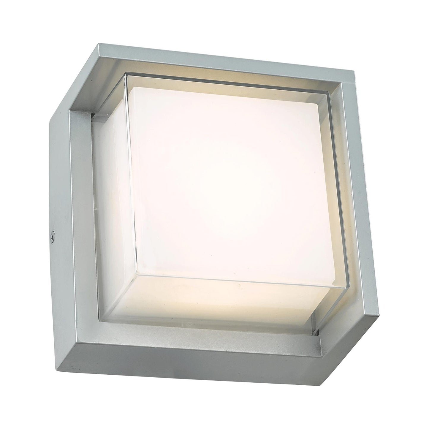 Geo Square Hooded Outdoor LED Wall Light in Silica.