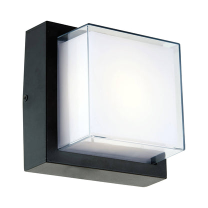 Geo Square Outdoor LED Wall Light in Matte Black.