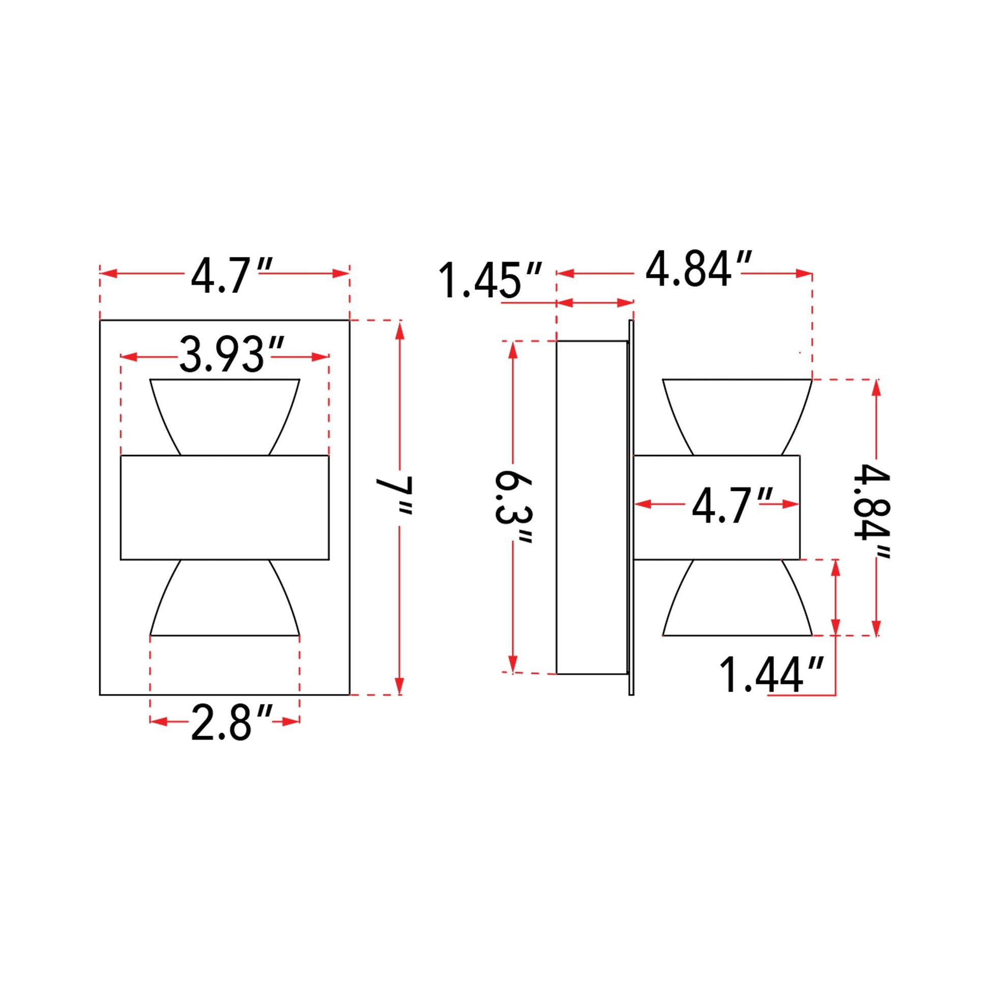 Jet LED Bath Wall Light - line drawing.