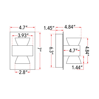 Jet LED Bath Wall Light - line drawing.