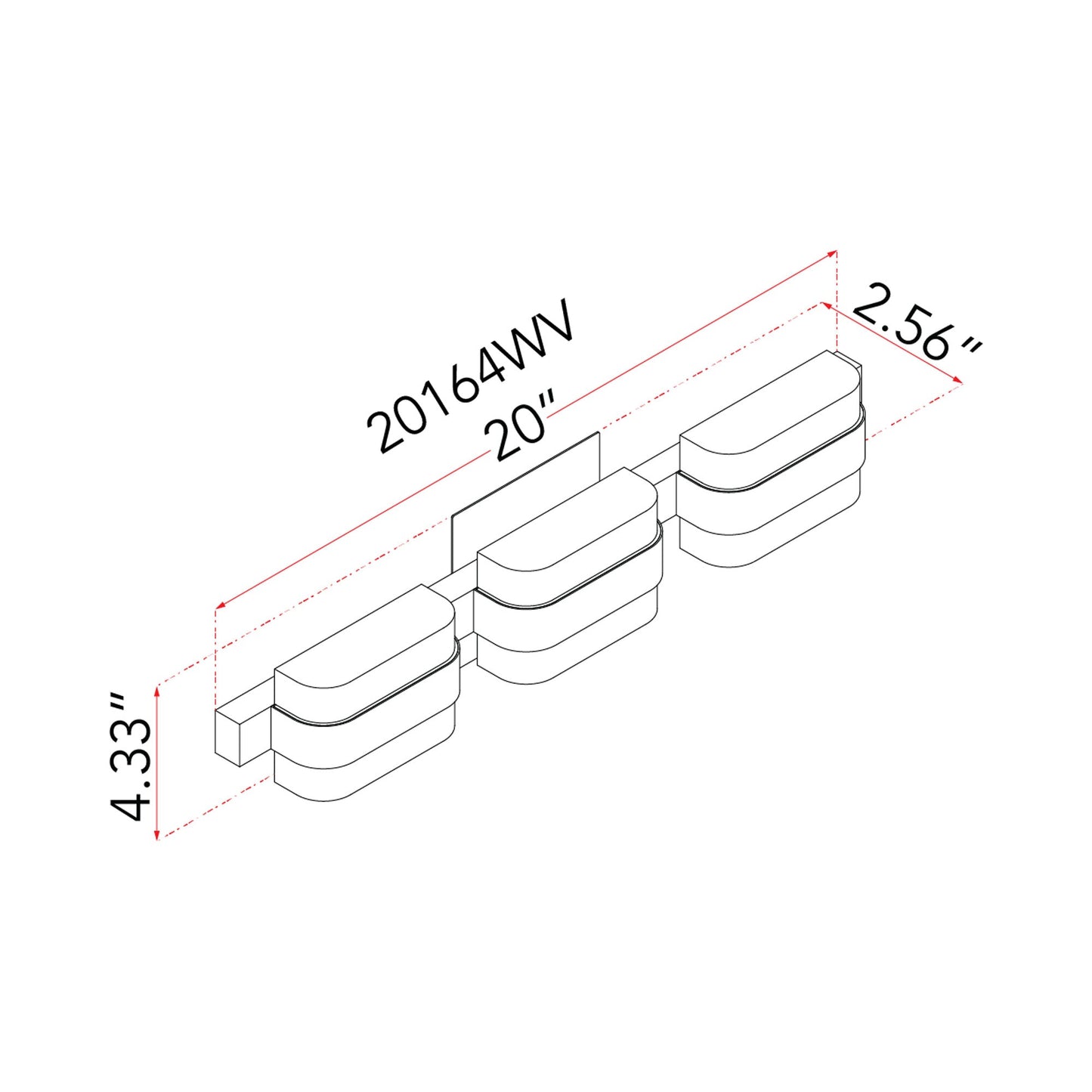 JoJo LED Bath Vanity Light - line drawing.
