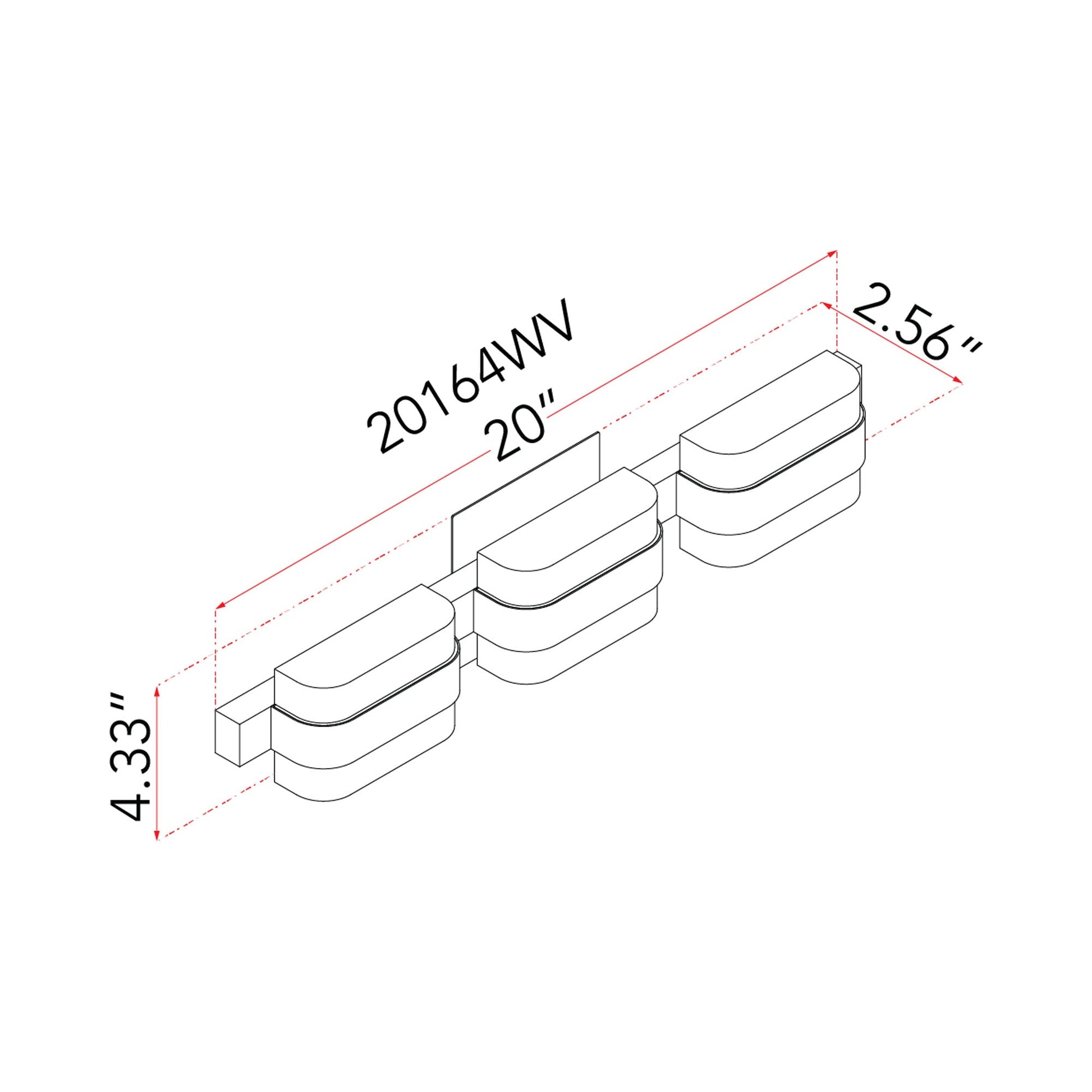 JoJo LED Bath Vanity Light - line drawing.