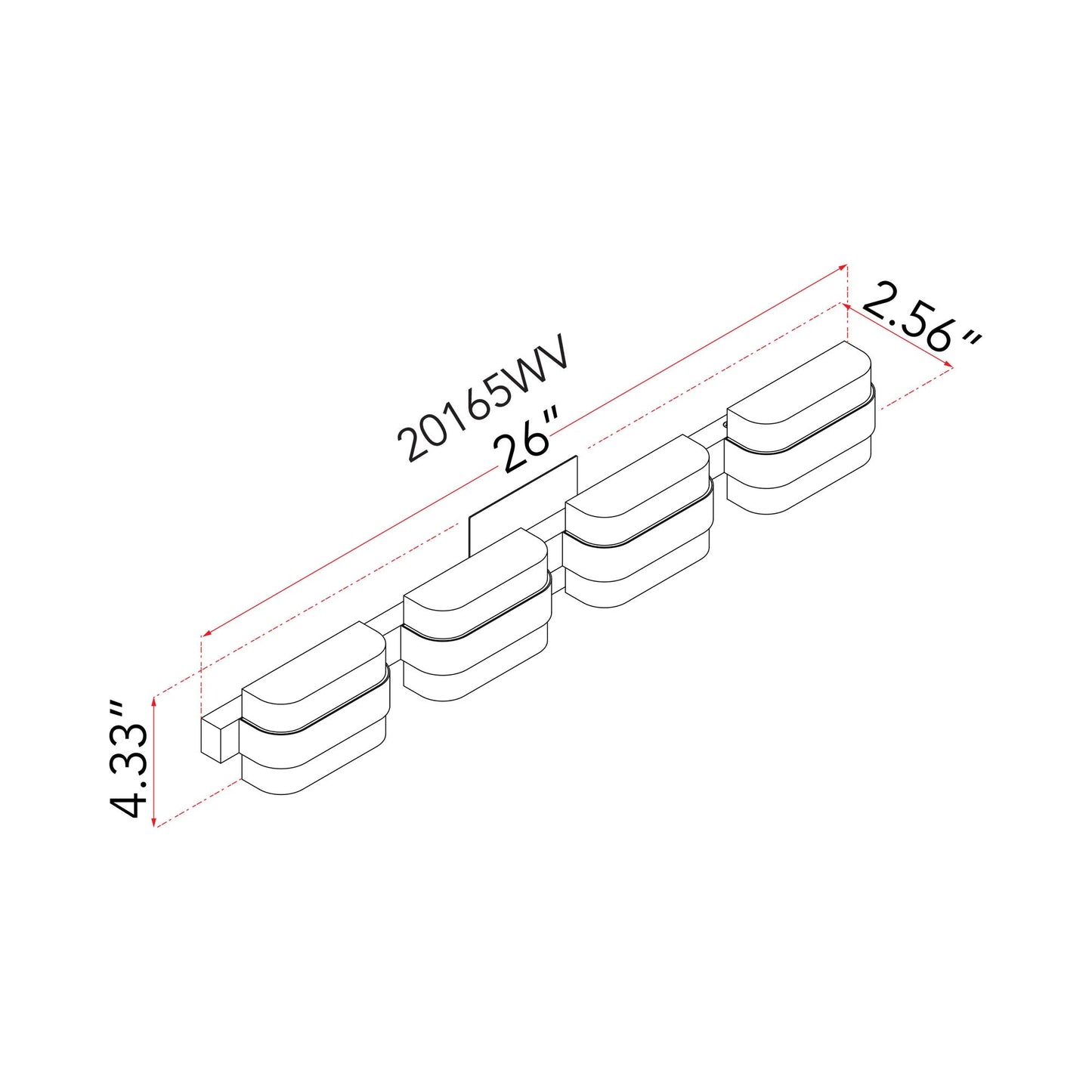 JoJo LED Bath Vanity Light - line drawing.