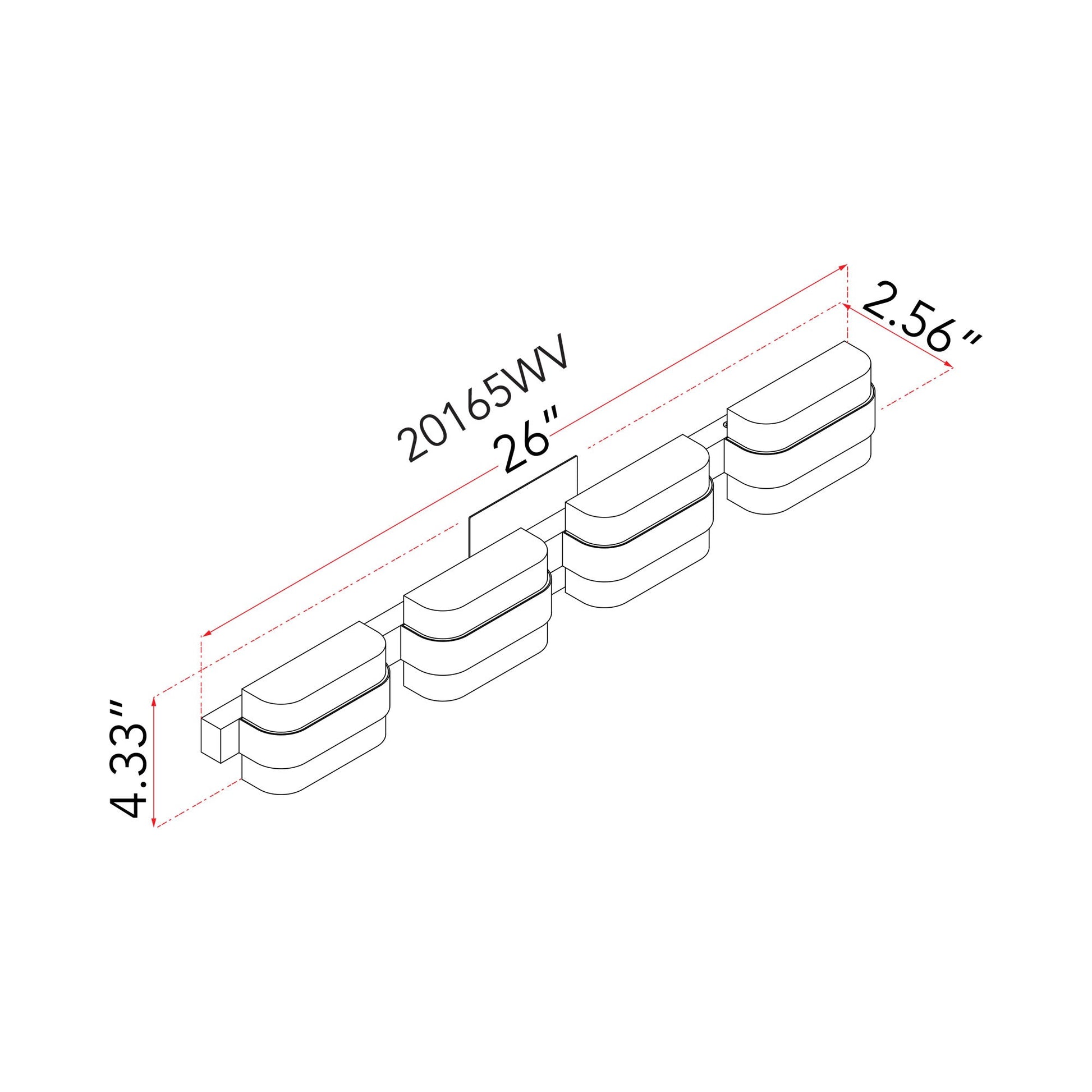 JoJo LED Bath Vanity Light - line drawing.