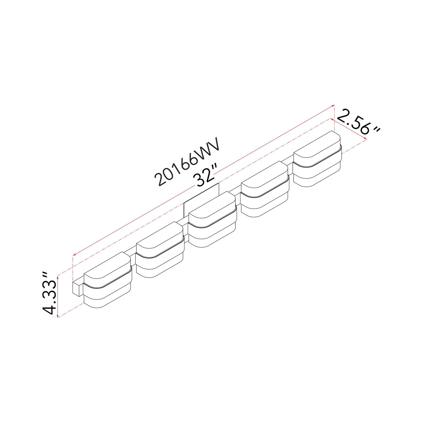 JoJo LED Bath Vanity Light - line drawing.
