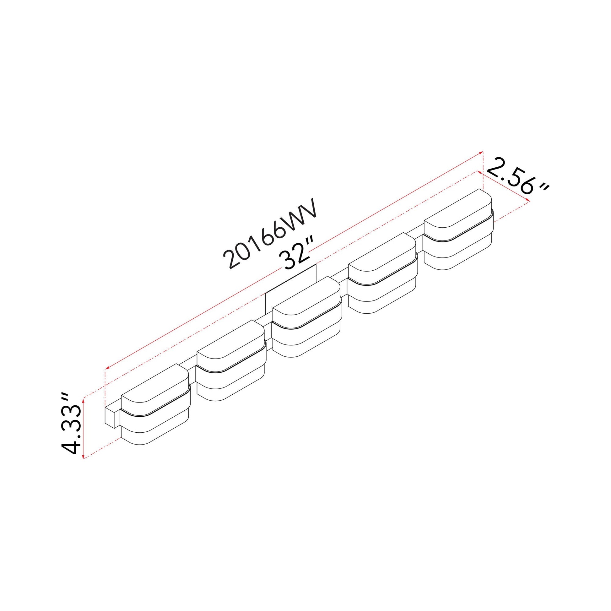 JoJo LED Bath Vanity Light - line drawing.