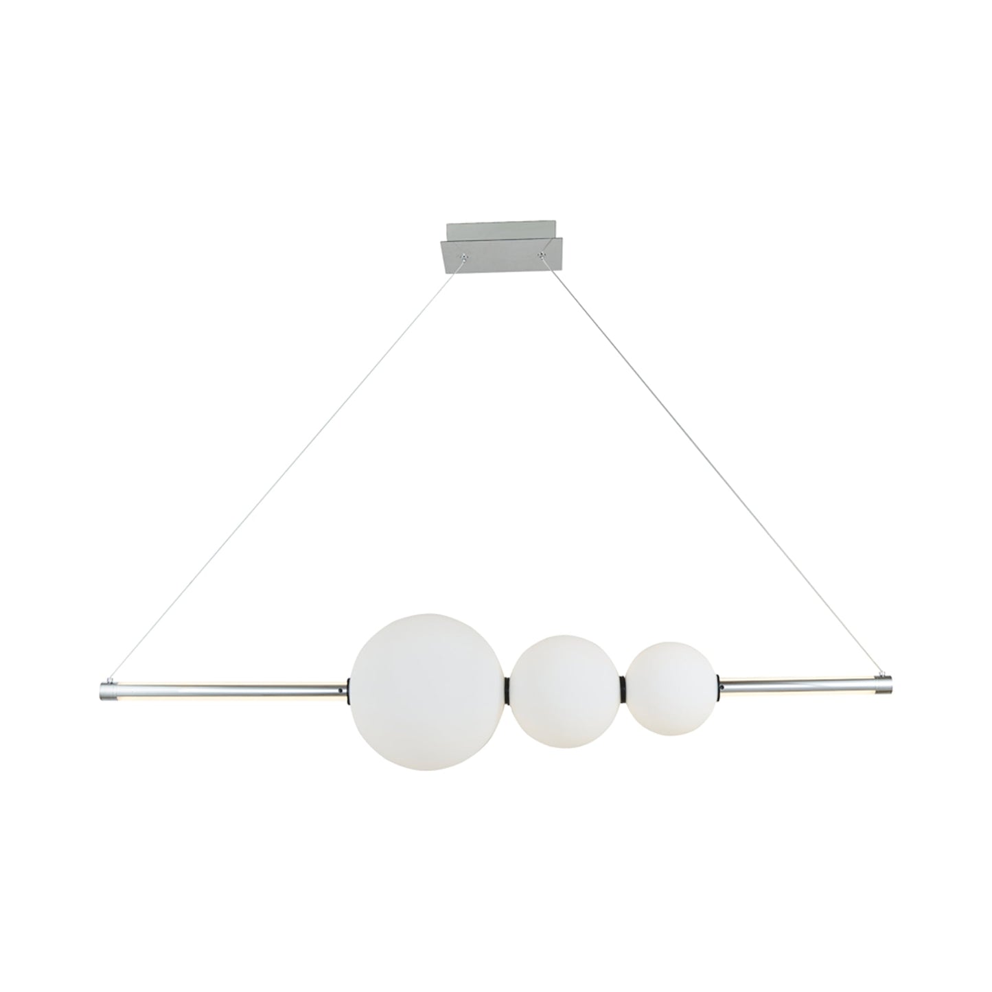 Orb Rectangle Linear LED Pendant Light in Chrome/Opal Glass (3-Glass).