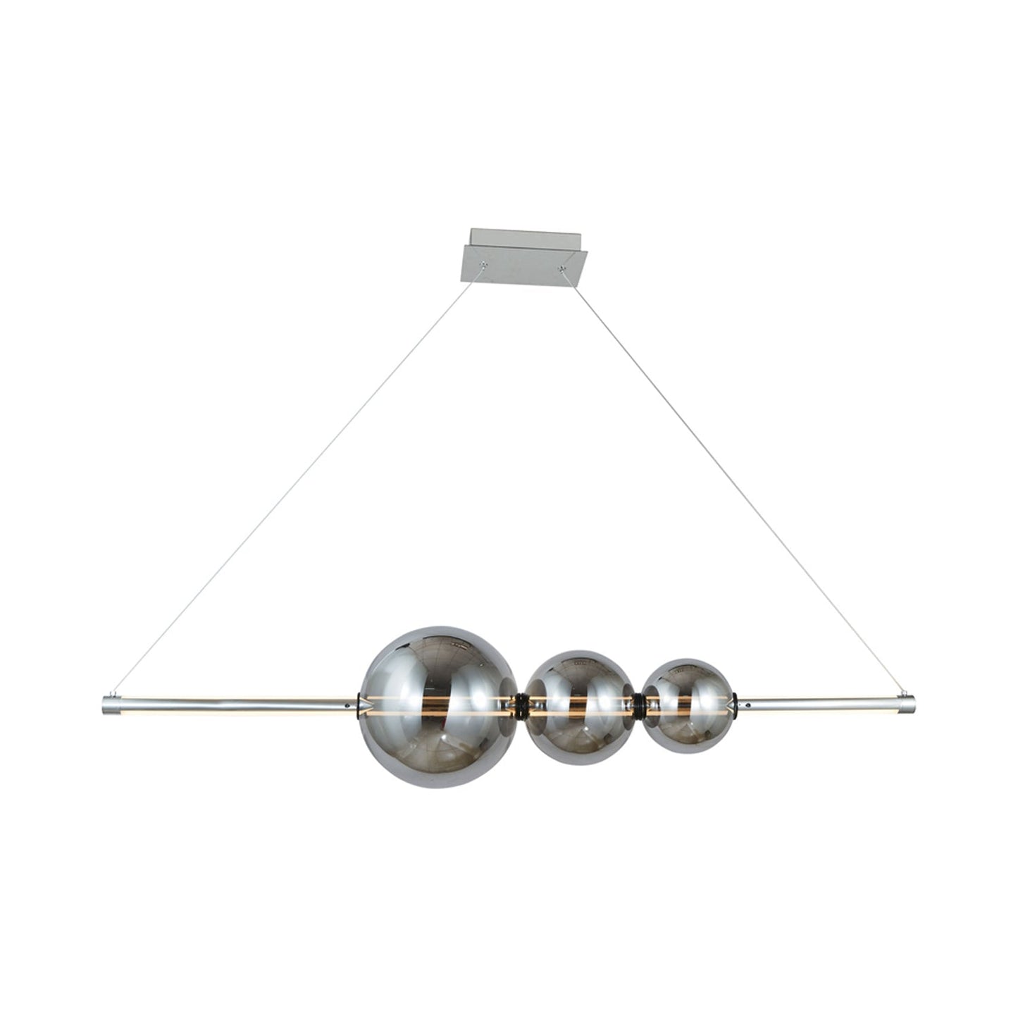 Orb Rectangle Linear LED Pendant Light in Chrome/Smoked Glass (3-Glass).