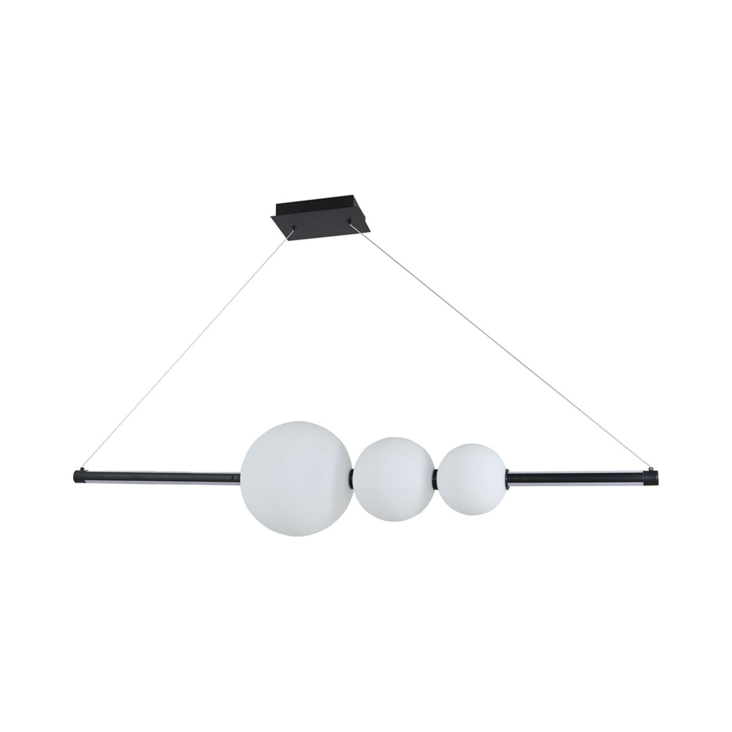 Orb Rectangle Linear LED Pendant Light in Matte Black/Opal Glass (3-Glass).