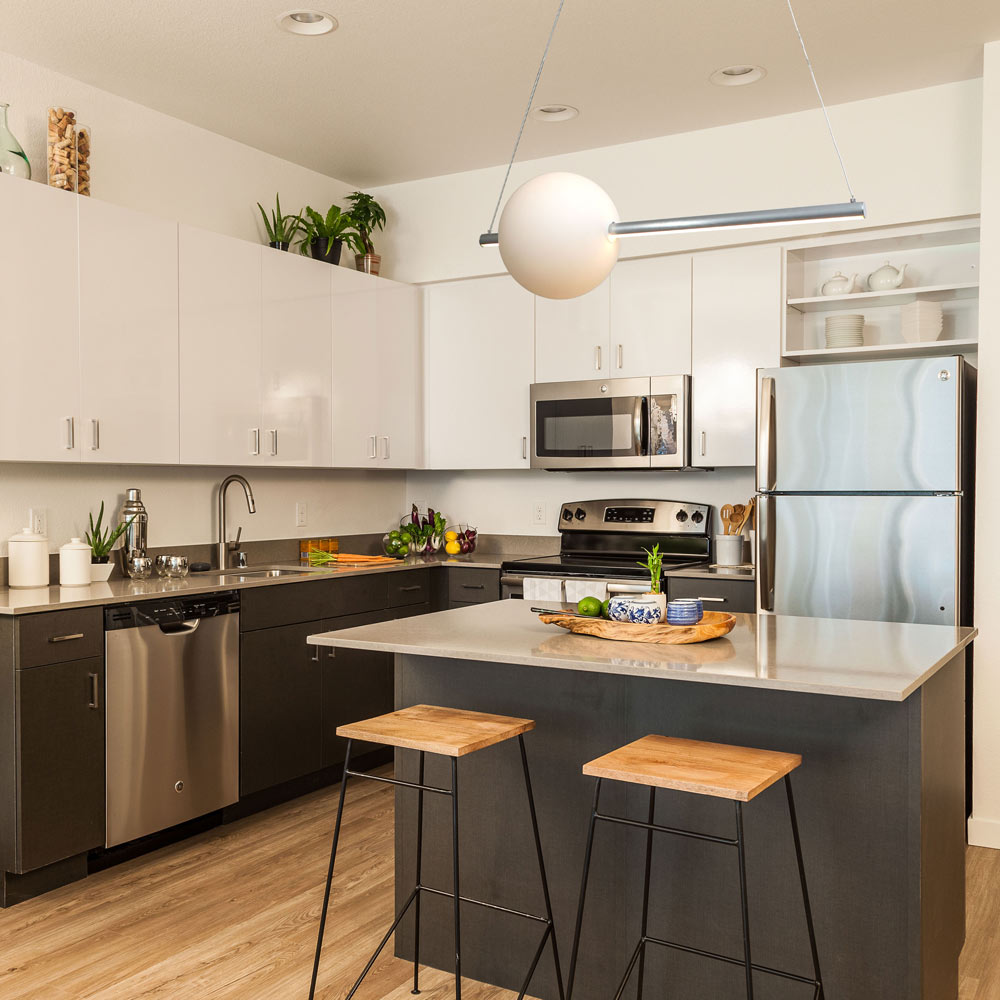 Orb Rectangle Linear LED Pendant Light in kitchen.