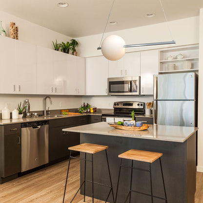 Orb Rectangle Linear LED Pendant Light in kitchen.