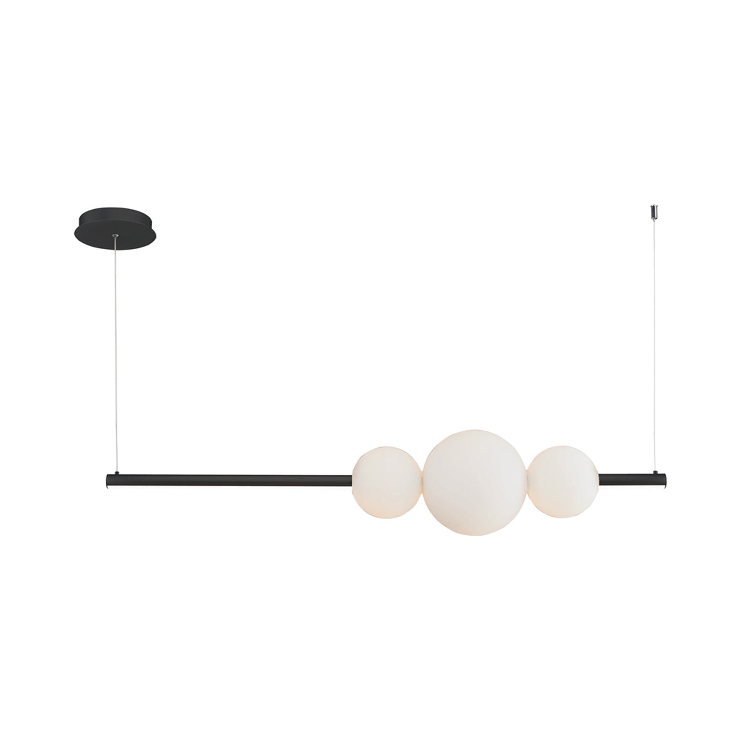 Orb Round Linear LED Pendant Light in Black/Opal Glass.