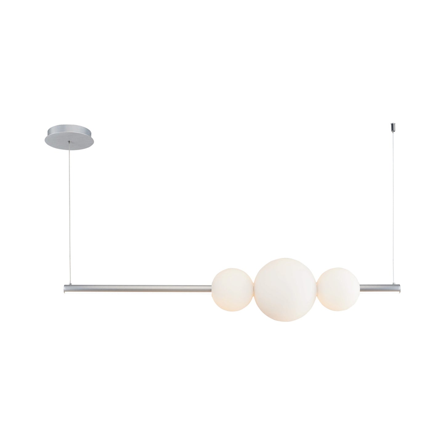 Orb Round Linear LED Pendant Light in Brushed Aluminum/Opal Glass.