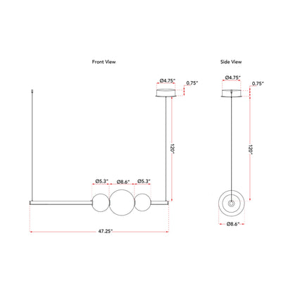 Orb Round Linear LED Pendant Light - line drawing.