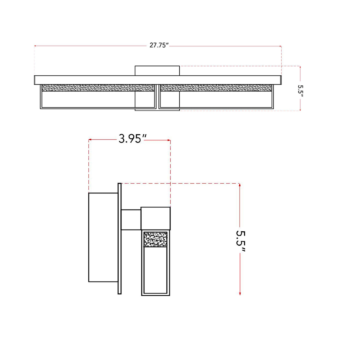 Pane LED Bath Vanity Light - line drawing.