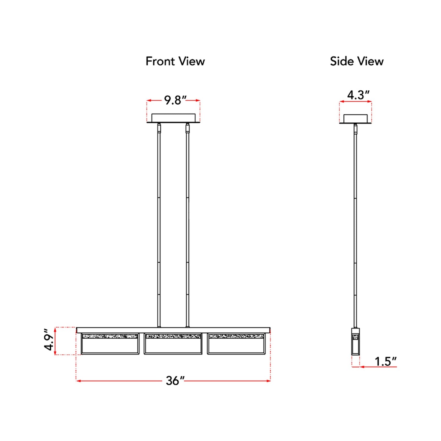 Pane LED Pendant Light - line drawing.