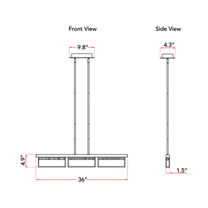 Pane LED Pendant Light - line drawing.