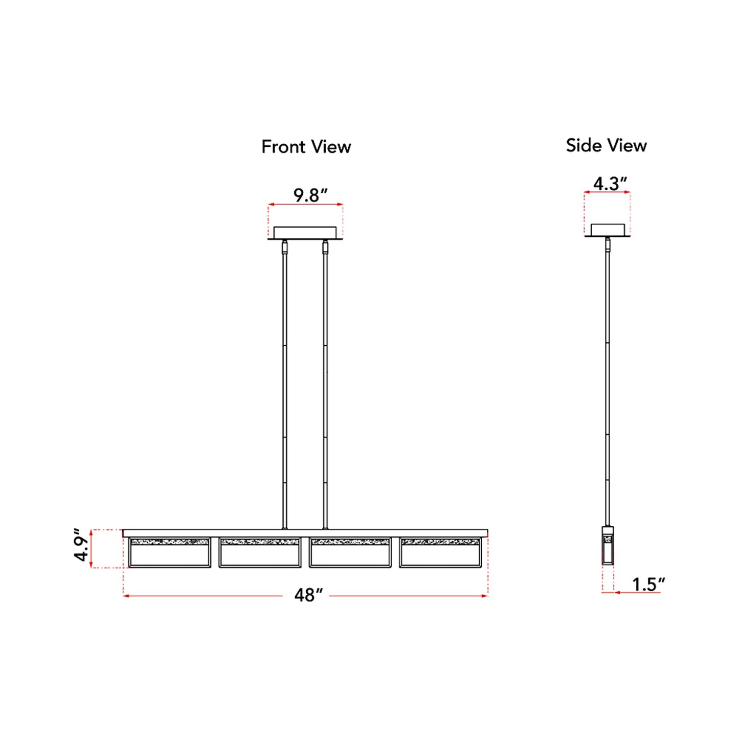 Pane LED Pendant Light - line drawing.