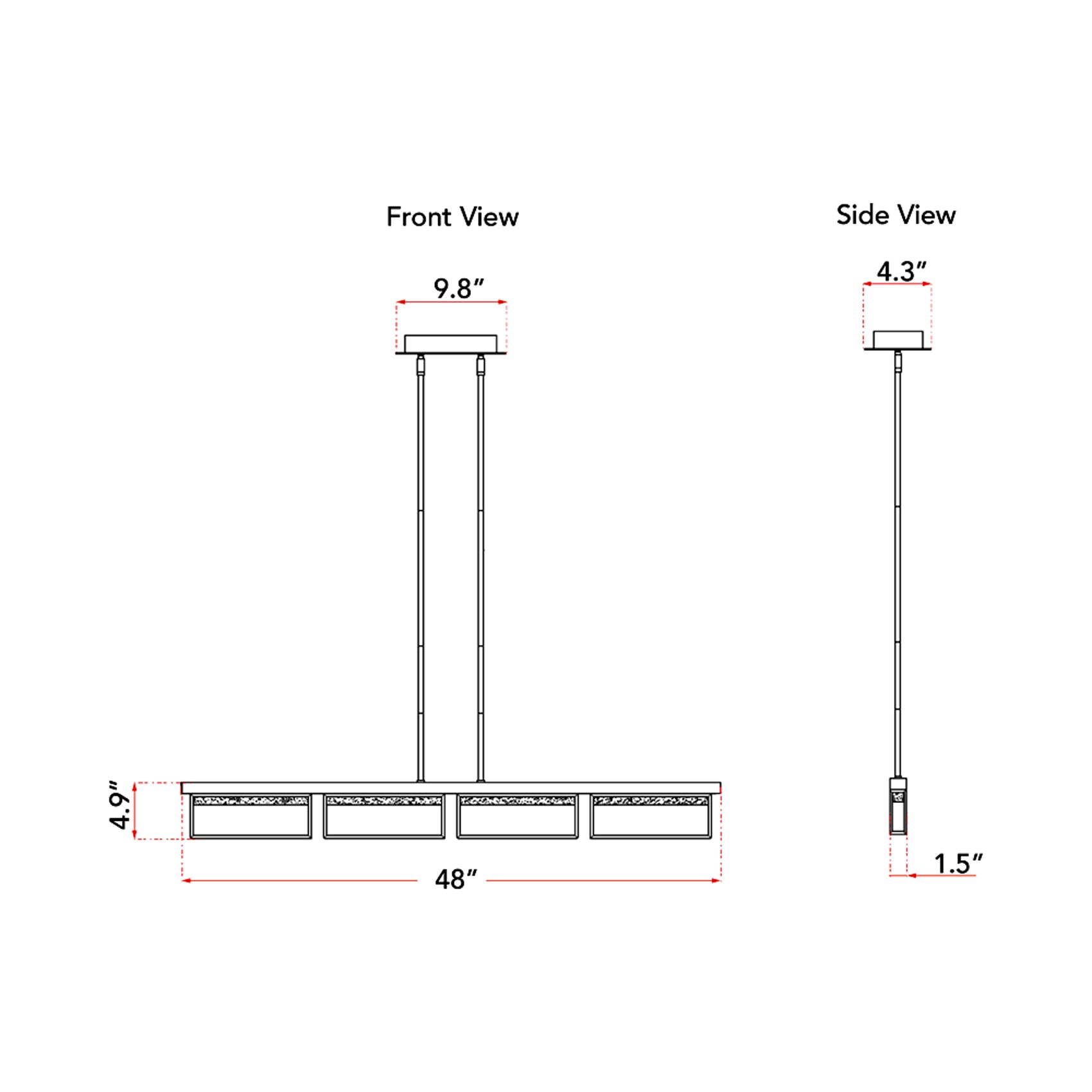 Pane LED Pendant Light - line drawing.