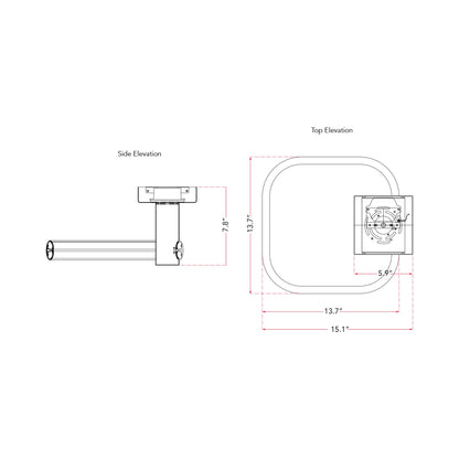 Rave Off-Set LED Semi Flush Mount Ceiling Light - line drawing.