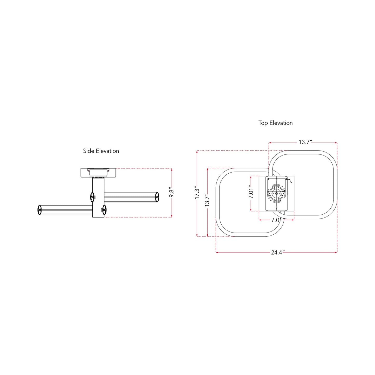 Rave Off-Set LED Semi Flush Mount Ceiling Light - line drawing.