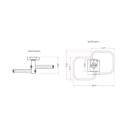 Rave Off-Set LED Semi Flush Mount Ceiling Light - line drawing.