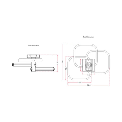 Rave Off-Set LED Semi Flush Mount Ceiling Light - line drawing.