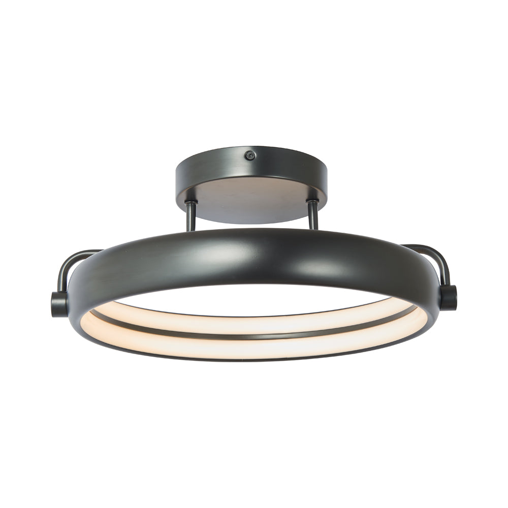 Rave Ring LED Semi Flush Mount Ceiling Light in Matte Black (15.2-Inch).