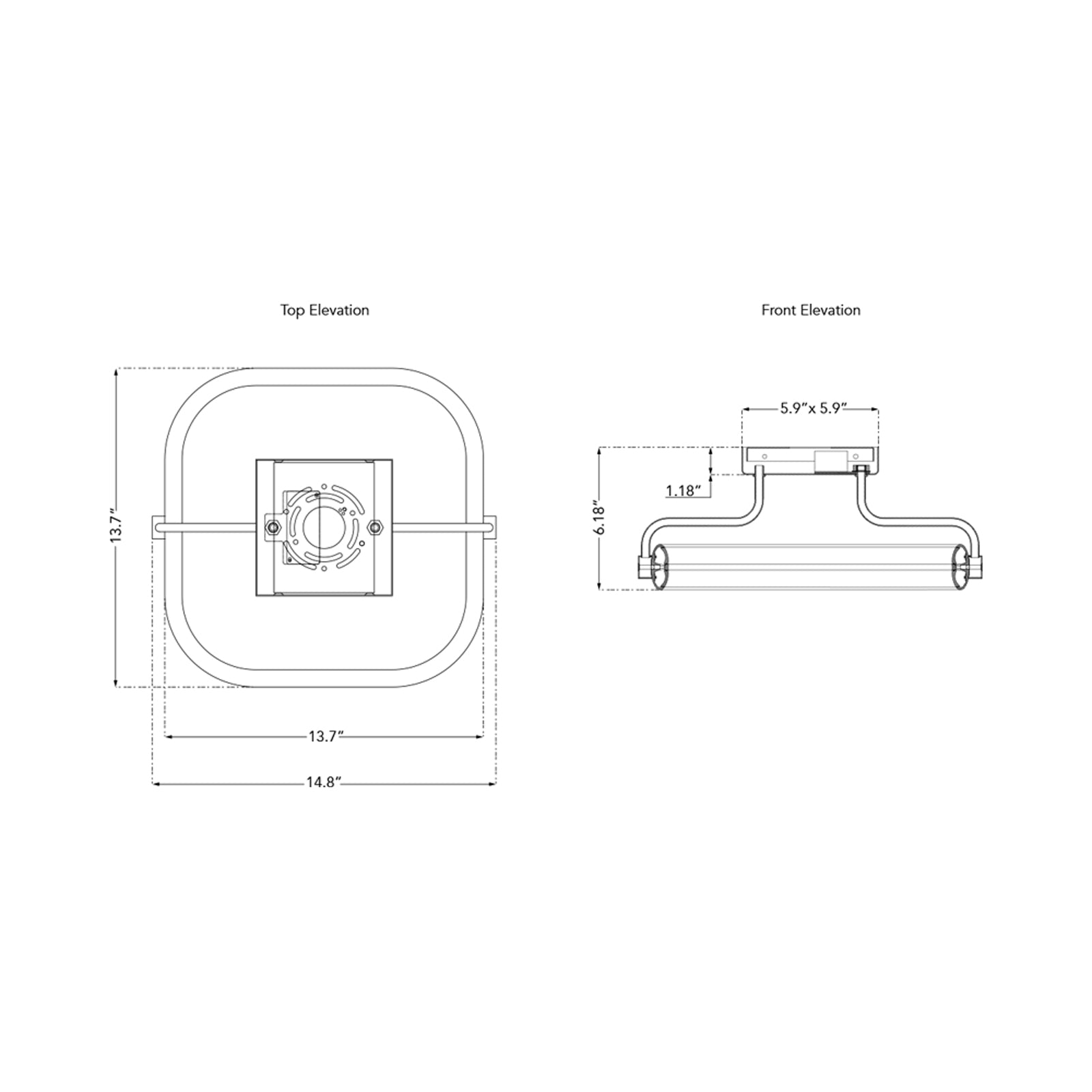 Rave Square LED Semi Flush Mount Ceiling Light - line drawing.