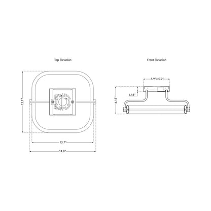 Rave Square LED Semi Flush Mount Ceiling Light - line drawing.