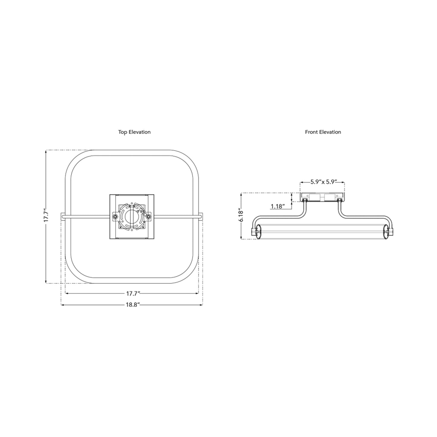 Rave Square LED Semi Flush Mount Ceiling Light - line drawing.