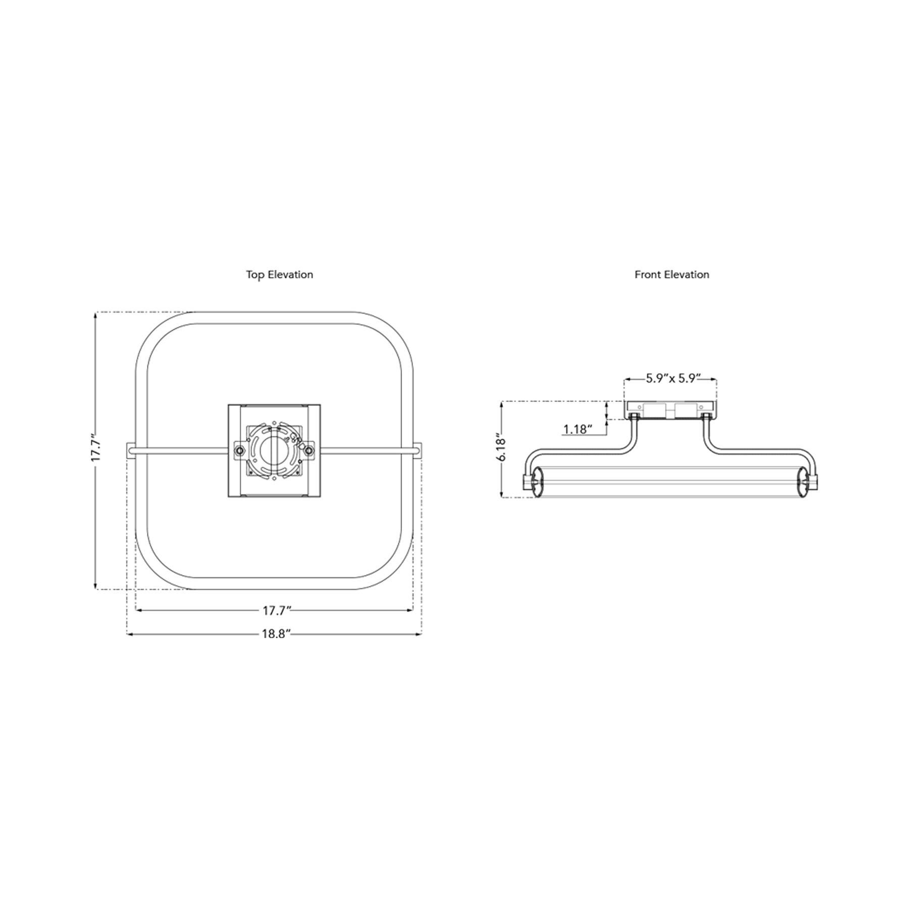 Rave Square LED Semi Flush Mount Ceiling Light - line drawing.