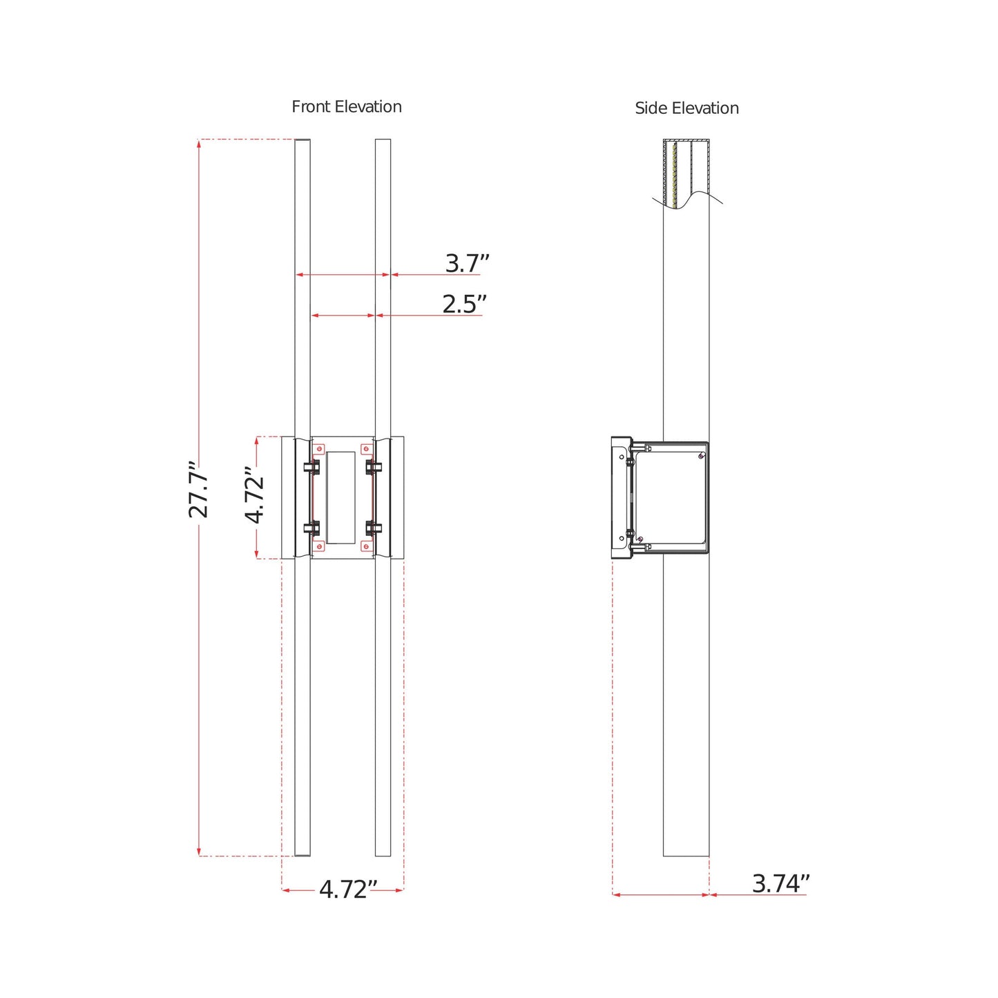 Slate Outdoor LED Wall Light - line drawing.