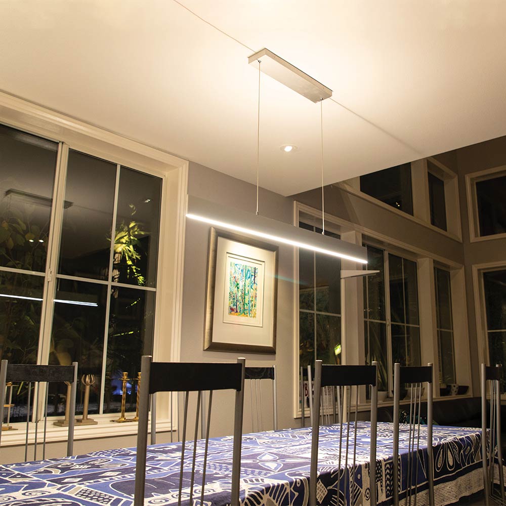Slim LED Pendant Light in dining room.