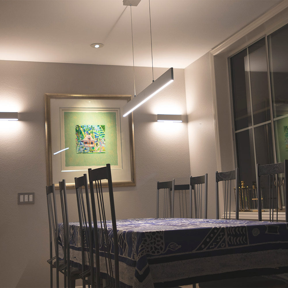 Slim LED Pendant Light in dining room.