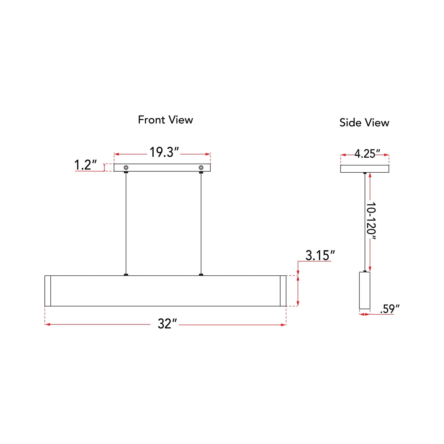 Slim LED Pendant Light - line drawing.