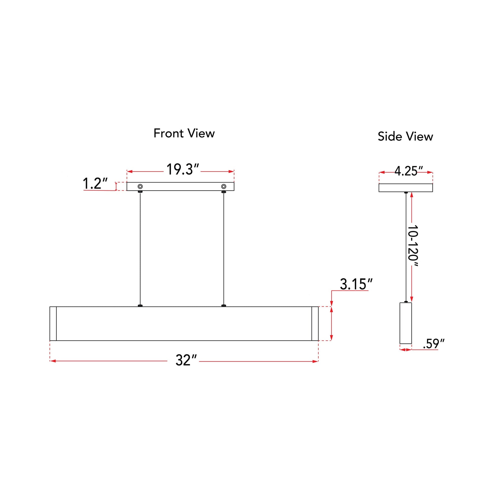 Slim LED Pendant Light - line drawing.