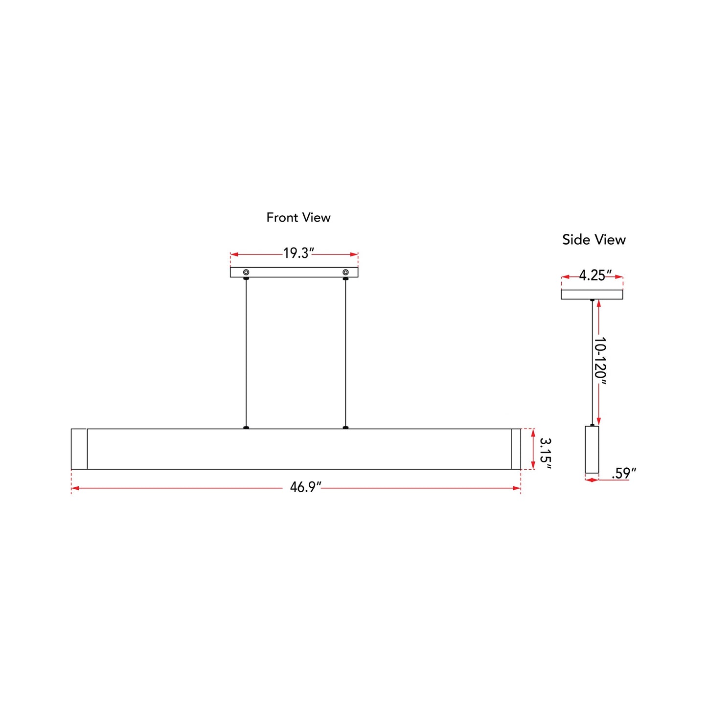 Slim LED Pendant Light - line drawing.