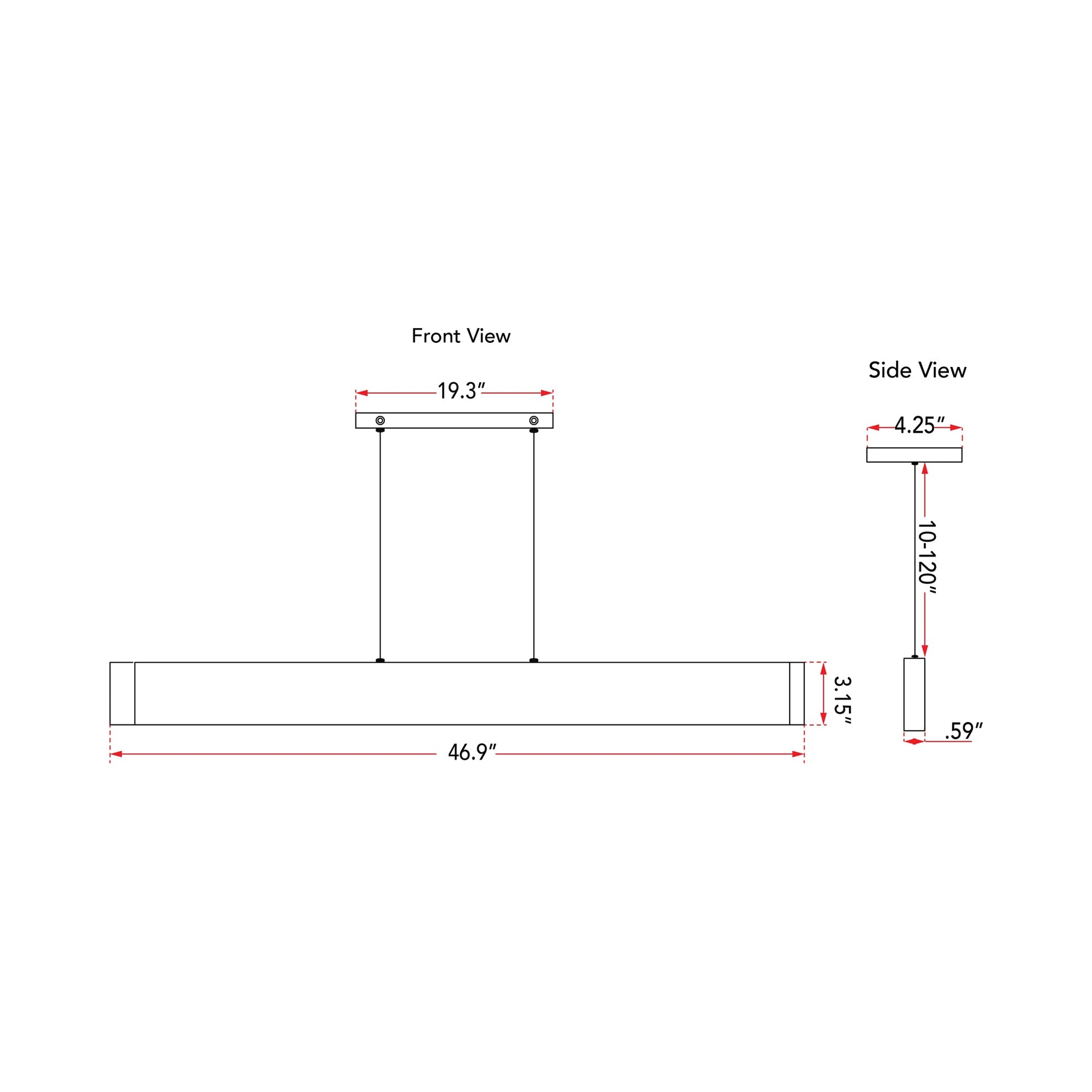 Slim LED Pendant Light - line drawing.