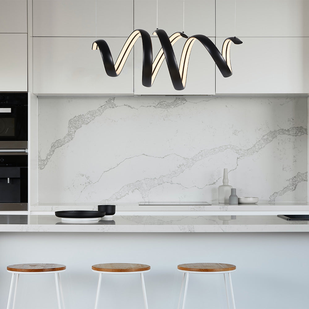 Sling Linear LED Pendant Light in kitchen.