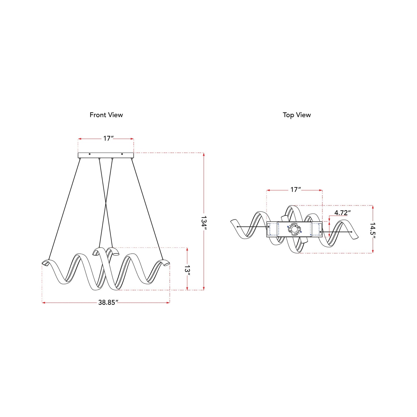 Sling Linear LED Pendant Light - line drawing.