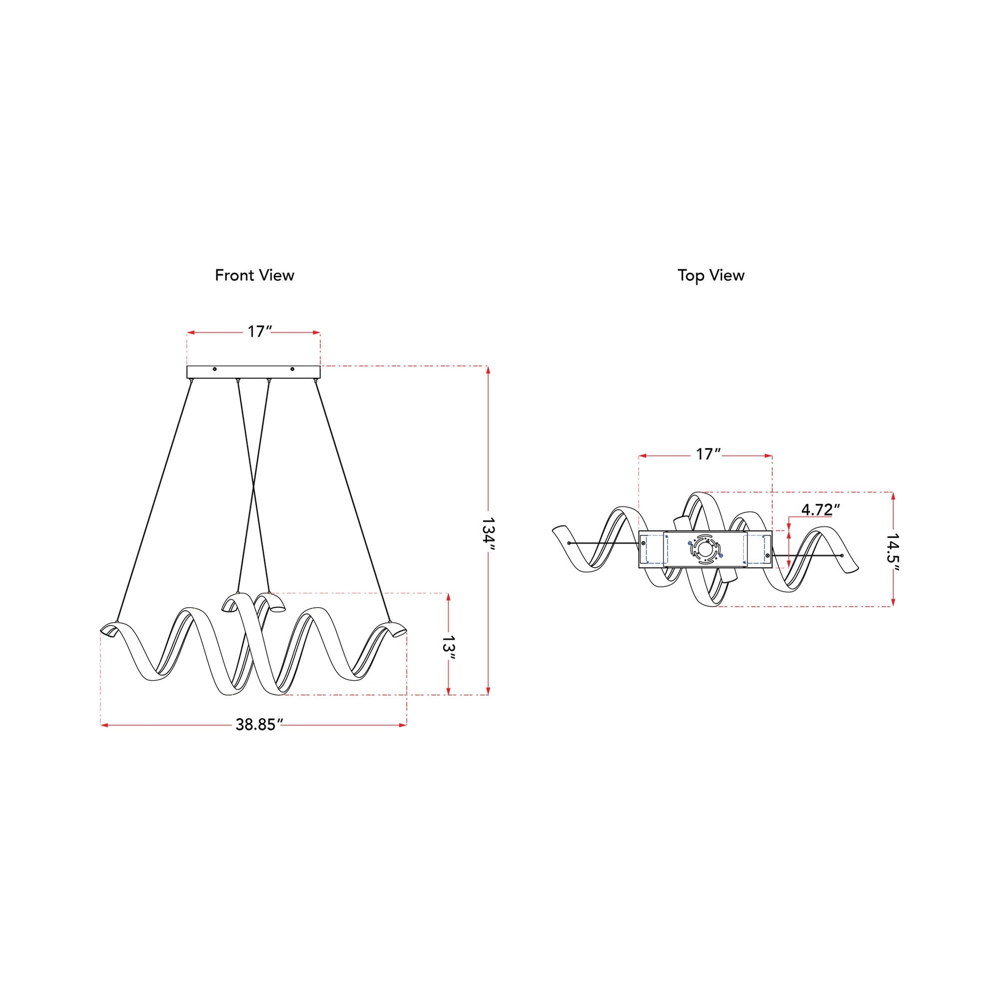 Sling Linear LED Pendant Light - line drawing.