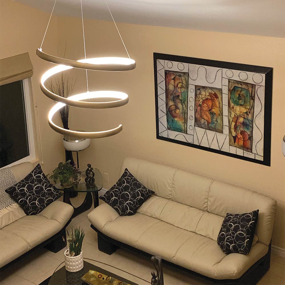 Sling Oval LED Pendant Light in living room.