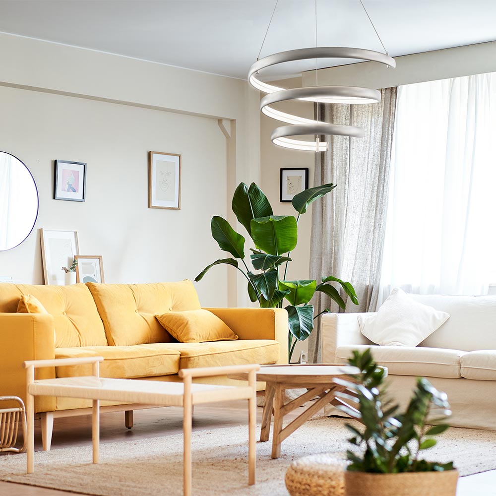 Sling Oval LED Pendant Light in living room.