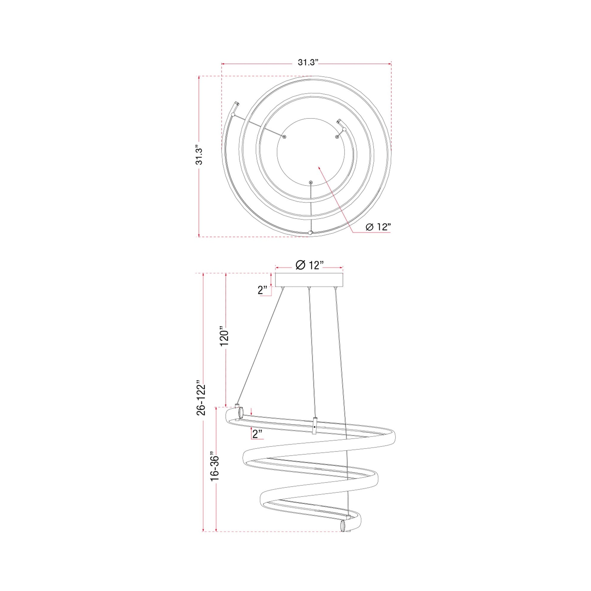 Sling Oval LED Pendant Light - line drawing.