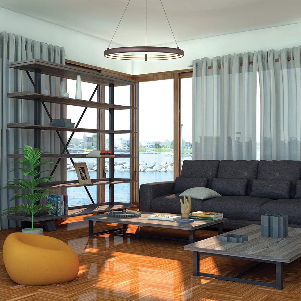 Sling Ring LED Pendant Light in living room.