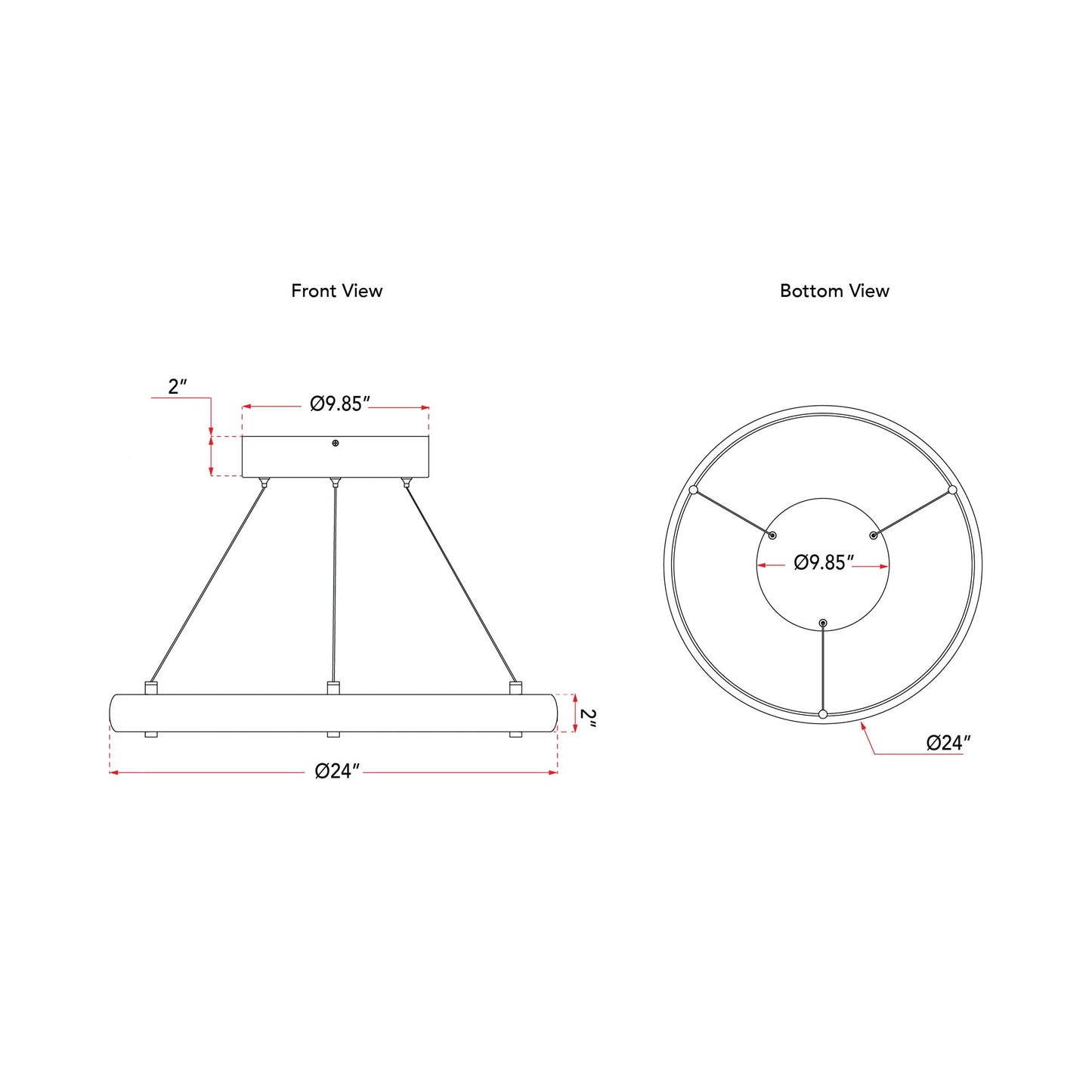 Sling Ring LED Pendant Light - line drawing.