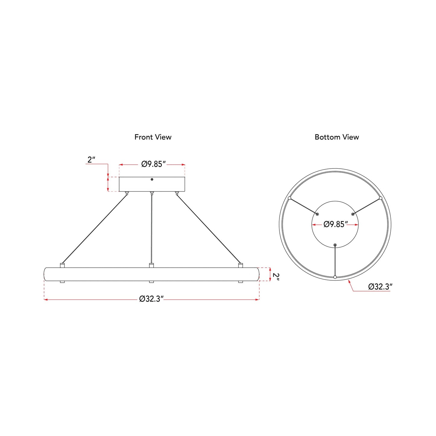 Sling Ring LED Pendant Light - line drawing.