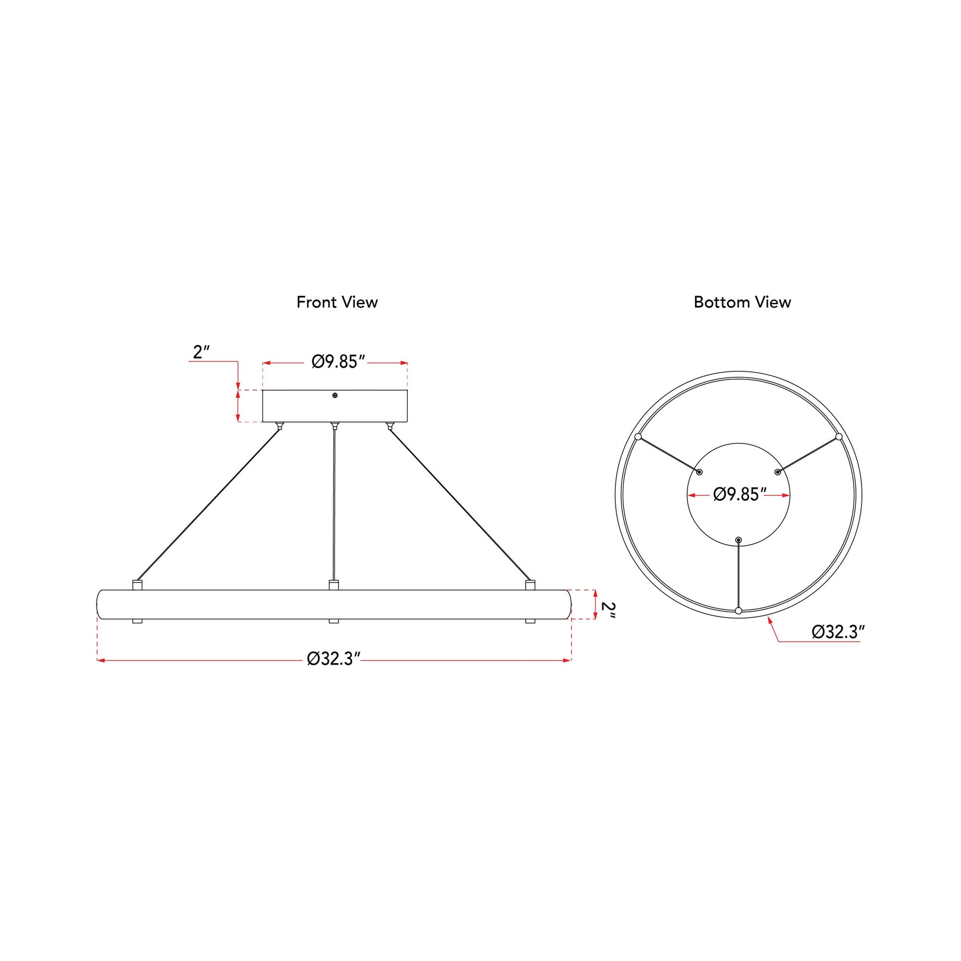 Sling Ring LED Pendant Light - line drawing.
