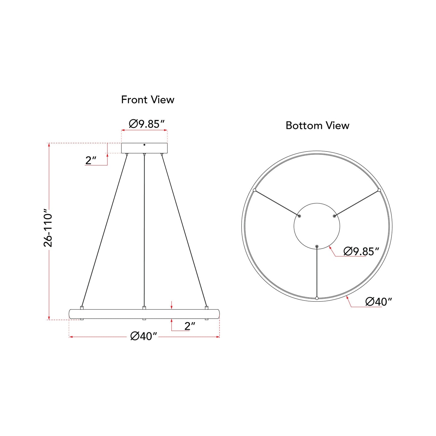 Sling Ring LED Pendant Light - line drawing.